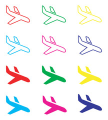 Airplane icon vector. Airplane icon sign symbol in trendy flat style. Set elements in colored icons. Airplane vector icon illustration isolated on white background