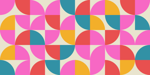 Bauhaus pattern ,Geometric Pattern Bauhaus Background, Vector Abstract ornament . Yellow, Blue, Red and Pink Color, Bauhaus Fashion Background .