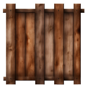 Blank empty Wooden brown rustic board wood fence gate, isolated on transparent background, png, 300 dpi