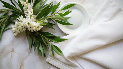 Beautiful napkins with floral decor on light background - obrazy, fototapety, plakaty