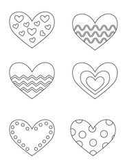 Collection of black and white hearts for valentines day.
