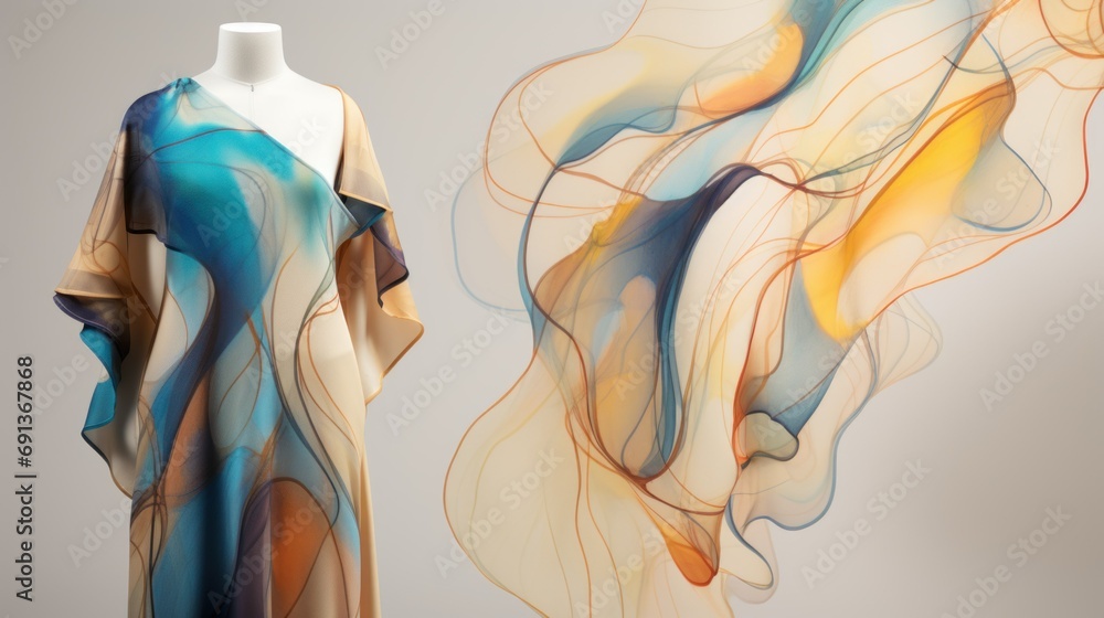Poster artificial intelligence ai in fashion. ai-inspired clothing with abstract art pattern, ai-generated 