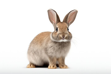 Graceful Oryctolagus Cuniculus Rabbit Stands Majestically Against an Isolated White Background.