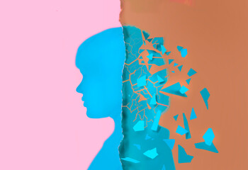Illustration of silhouette of disintegrating woman