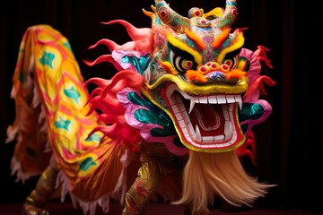 close-up of chinese new year multi colored dragon lion 