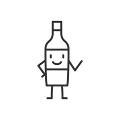 Wine bottle character, linear icon. Line with editable stroke