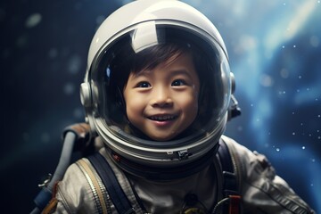 Portrait of young asian boy wearing spaceman costume