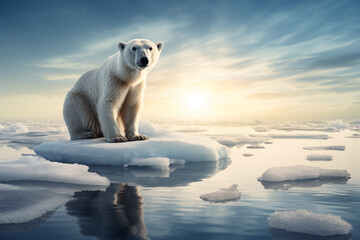 Polar Bear on Melting Ice Floe, Global Warming, Generative AI