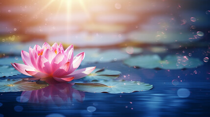 Pink Lotus Flower Or Water Lily Floating On The Water - obrazy, fototapety, plakaty