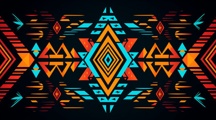 Aztec ethnic motif. Native american geometric pattern, colored mexican tribal art elements design. Colorful ancient culture symbols or ornament - obrazy, fototapety, plakaty