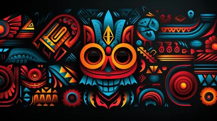Foto op Plexiglas Aztec ethnic motif. Native american geometric pattern, colored mexican tribal art elements design. Colorful ancient culture symbols or ornament © alexkich