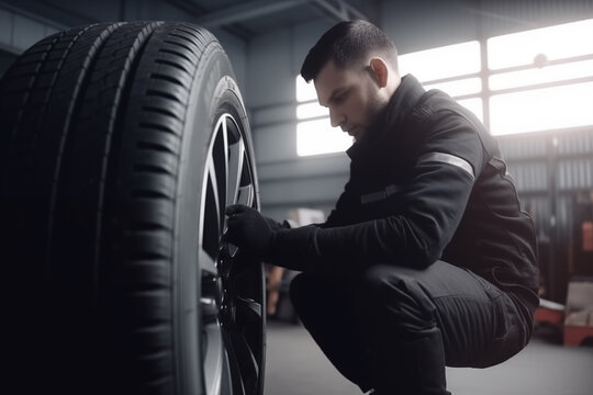 mechanic changing a tire for winter in a garage