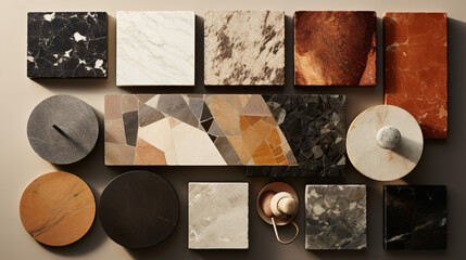 Samples of Stone Blocks and Marble Table