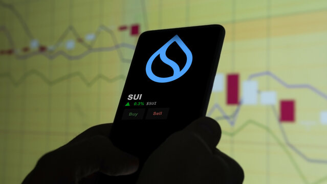 SUI coin, SUI token coin $SUI on a crypto exchange sreen, investor analyzing the price.