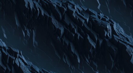 Dark blue rock basalt texture. Rough mountain surface. Close-up. Stone background for design. 3D shape. Cracked collapse broken crumbled. Fantasy. Like cold frost ice. generative, AI.