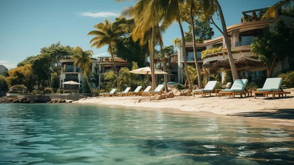Foto auf Acrylglas Bora Bora, Französisch-Polynesien Tropical bungalow on the amazing beach with a palm tree