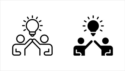 thin line insight icon with group of people and black bulb. concept of scholars or scientists and students or genius, vector illustration on white background