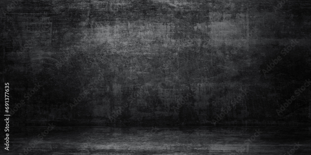 Poster empty grey marble studio with dark black cement stone background for product displayed in rustic moo