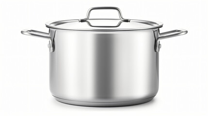 Stainless Steel Cooking Pot Isolated on White Background.