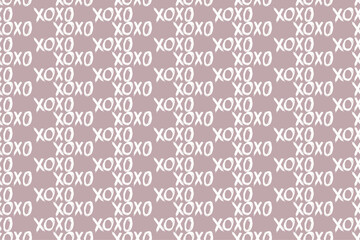 Light Pink and White XOXO Seamless Pattern. White hand drawn XOXO calligraphy. Grid XOXO doodle patterns. Perfect for backgrounds, prints, wrappers, scrapbooks, paper, backdrops. Vector.	
