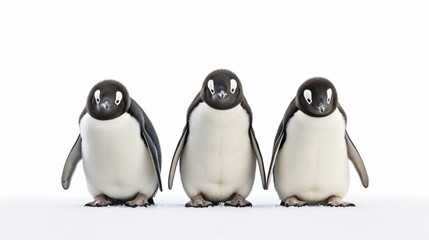 Three penguins on a white background. Generative ai