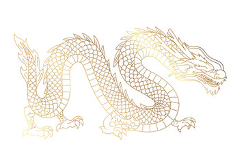 chinese new year dragon line art - obrazy, fototapety, plakaty