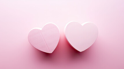 Happy valentine's day and love decoration background concept made from two hearts on pastel pink background. copy space 3d hearts
