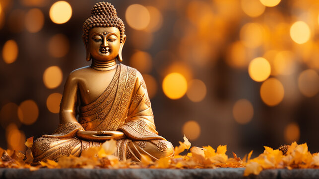Buddah statue in a garden in autumn season
