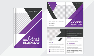 Company bi fold business brochure cover page annual report book cover corporate business profile design template.