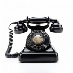 Vintage classic old black retro telephone Isolated on White Background.