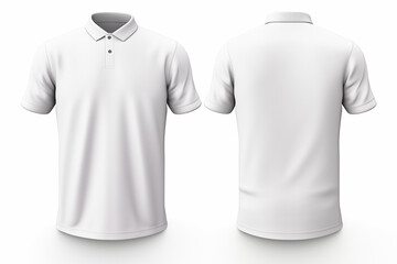 White mans blank polo shirt, front and back view isolated on white on invisible mannequin