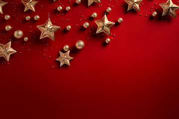 Christmas new year holiday background  stars  ball  bauble gold on red background