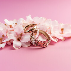 Wedding rings with flower petals