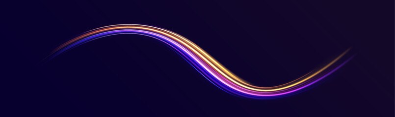 Modern abstract high-speed light motion effect on black background. Speed light streaks vector background with blurred fast moving light effect, blue purple colors on black.	