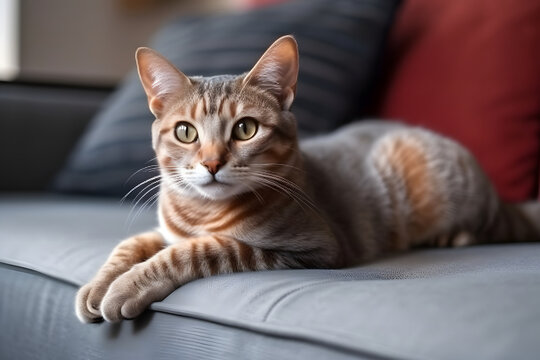 cat on a sofa. 