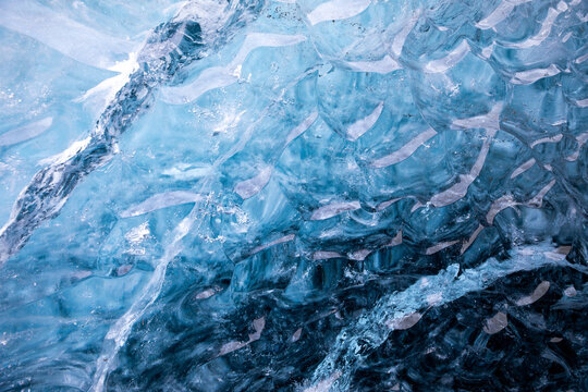 Abstract patterns in blue ice