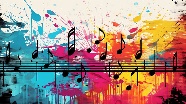 Abstract Jazz music ink graffiti band street art with music notes symbols musical instrument grunge background