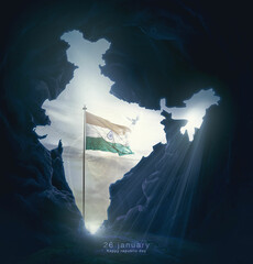 26 January- Happy Republic Day of India celebration. 3d illustration
