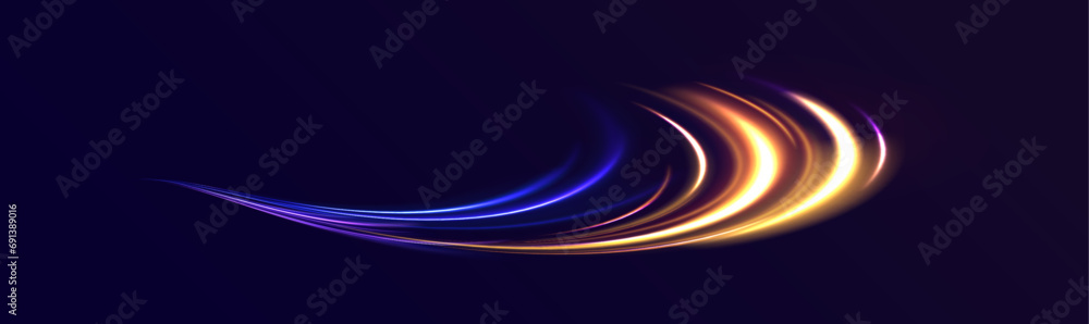 Poster light everyday glowing effect. the effect of speed on a blue background. abstract rotational border 