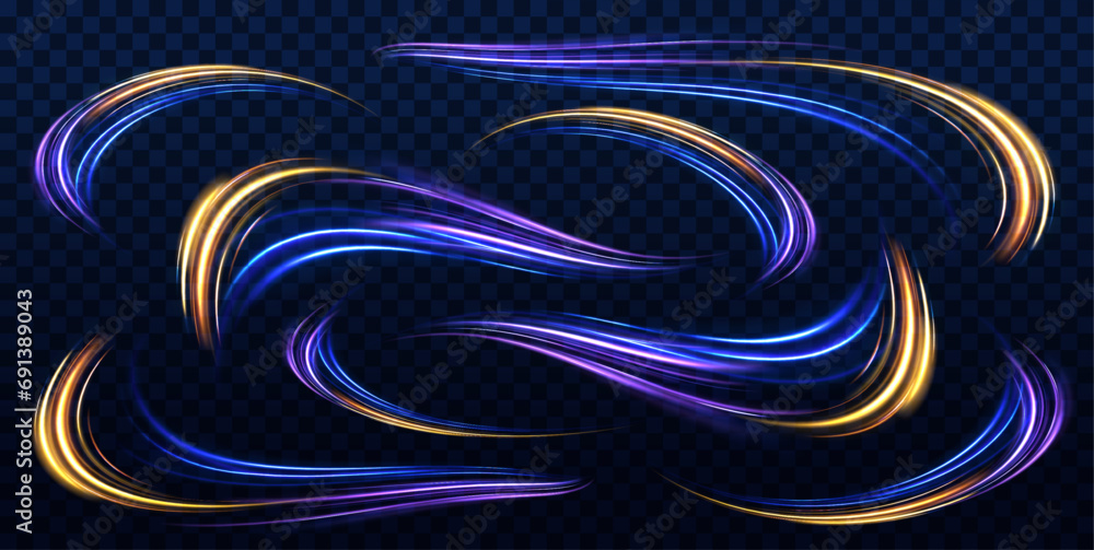 Aufkleber blurred motion. sparkling flow. vector abstract dynamic dark. neon stripes in the form of a sow road