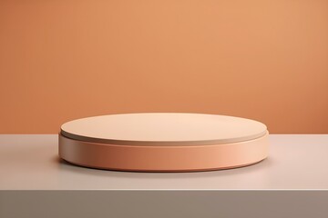 An advertising podium, a pedestal for displaying round-shaped products, peach fuzz color.