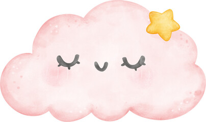 Pink Cloud watercolor illustration