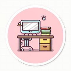 pastel colors ,Workspace  , logo , illustration , vector , cartoon , white outline , thin outline , sticker Generative AI