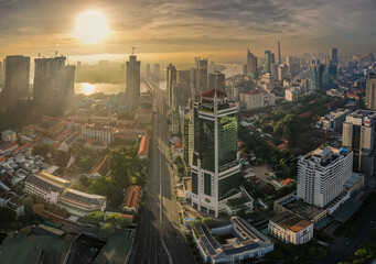 Naklejka premium Sunrise on Saigon riverside, Ho Chi Minh city, Vietnam