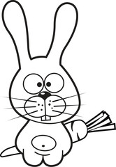 Funny cartoon hare or rabbit. Black and white vector illustration