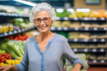 Senior Woman Shopping for Groceries with Smile