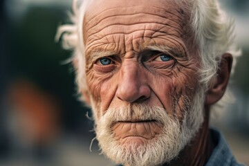 Expressive Elderly Man with Deep Blue Eyes