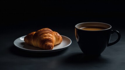 Cup of coffee and croissant
