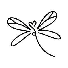 Dragonfly Line Art Doodle Illustration,  Simple and minimalist insect dragonfly logo design. Outline dragonfly logo