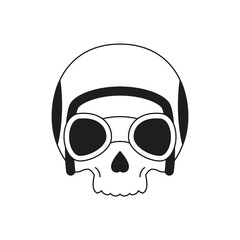 Y2k skull in eyeglasses and motorbike helmet psychedelic monochrome line retro groovy icon vector